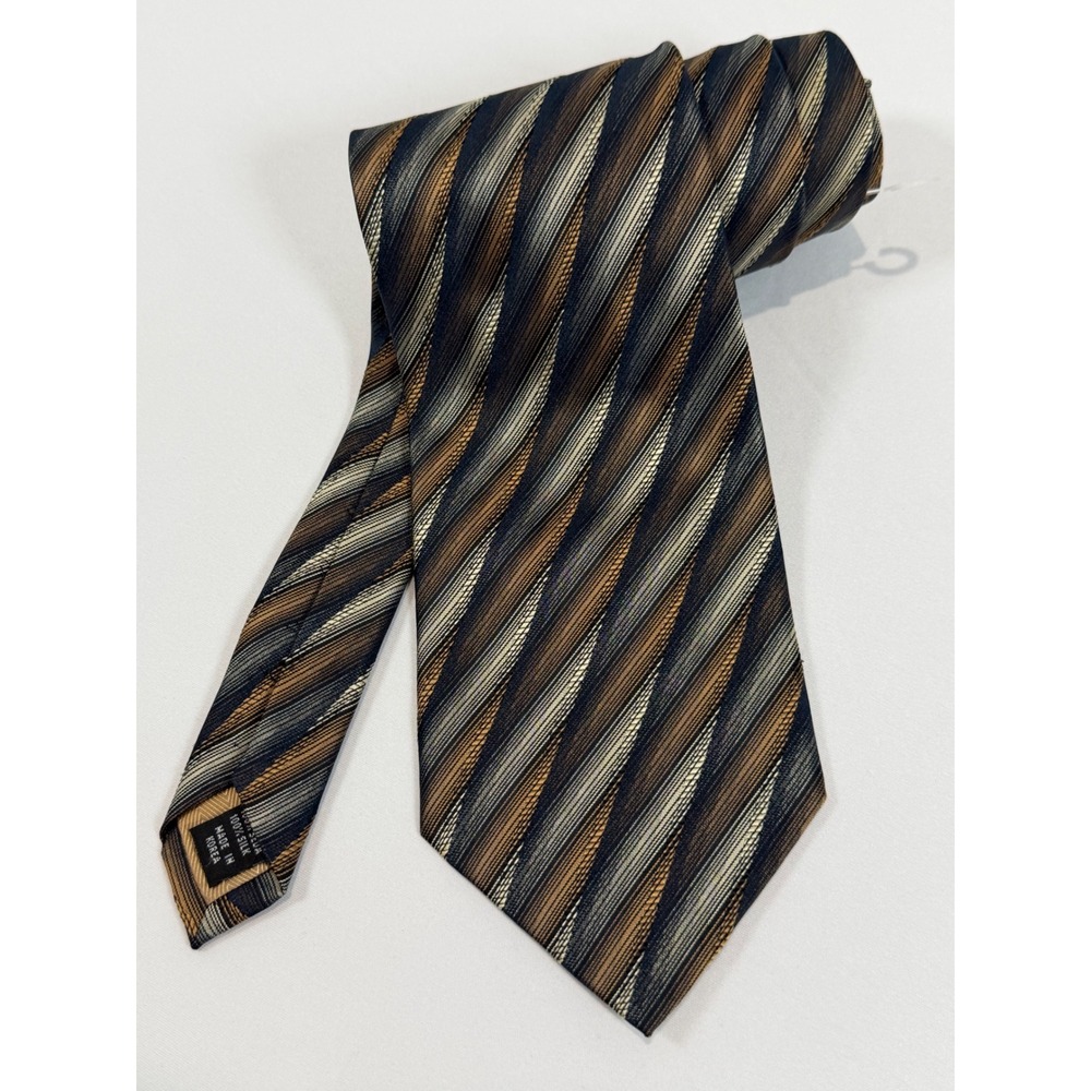 Roberto Villini Collezione Mens Silk Tie Navy Bronze Silver Striped Handmade